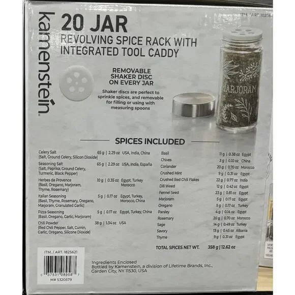 KAMENSTEIN 20 jar, revolving spice rack with integrated tool caddy